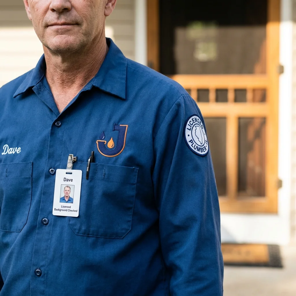 Licensed plumber showing ID badge in Edgewood, TX