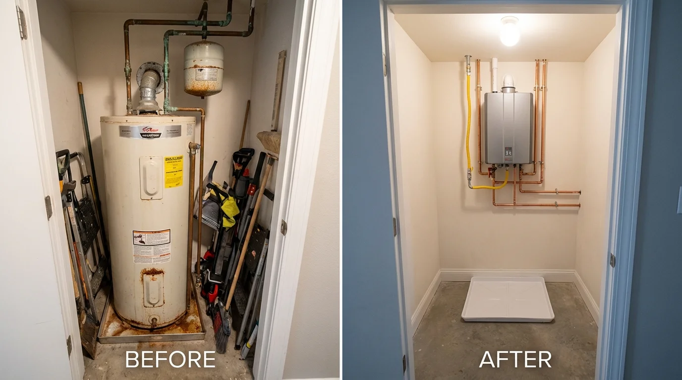 Tank water heater versus wall-mounted tankless unit comparison for Edgewood, TX homeowners
