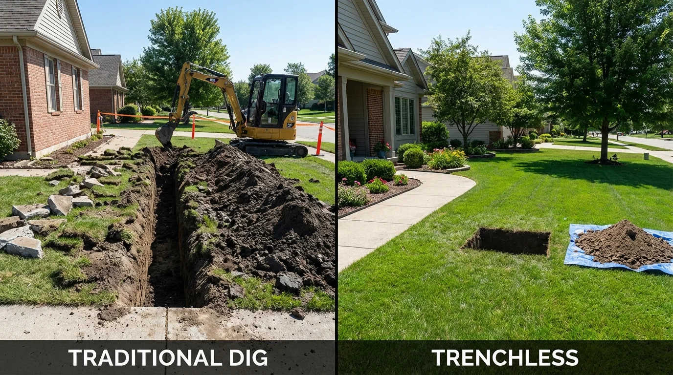 Trenchless sewer repair with minimal yard damage versus traditional excavation in Edgewood, TX